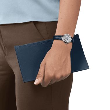 Tissot Bellissima automatic watch white dial blue leather strap 29 mm T126.207.16.013.00