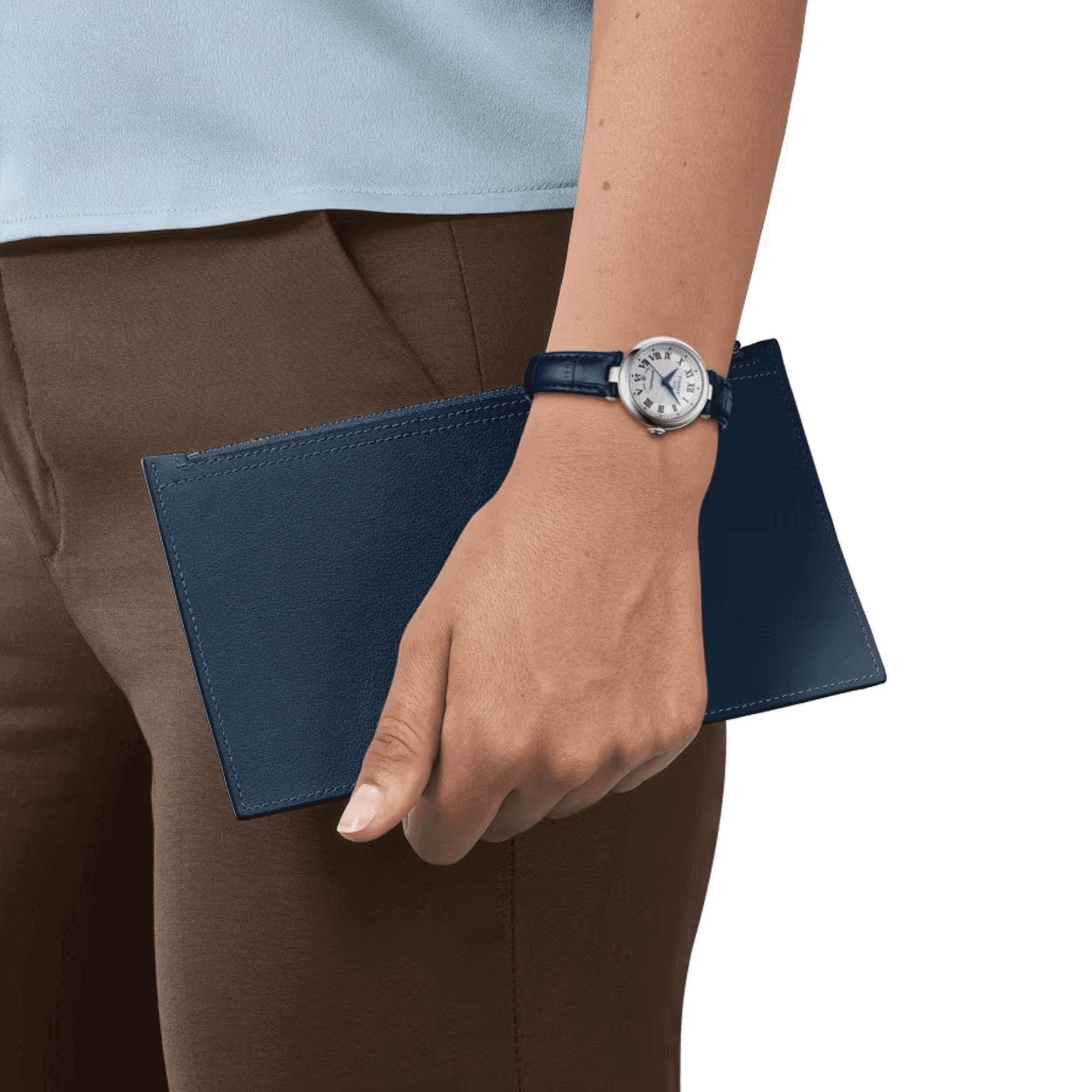 Tissot Bellissima automatic watch white dial blue leather strap 29 mm T126.207.16.013.00