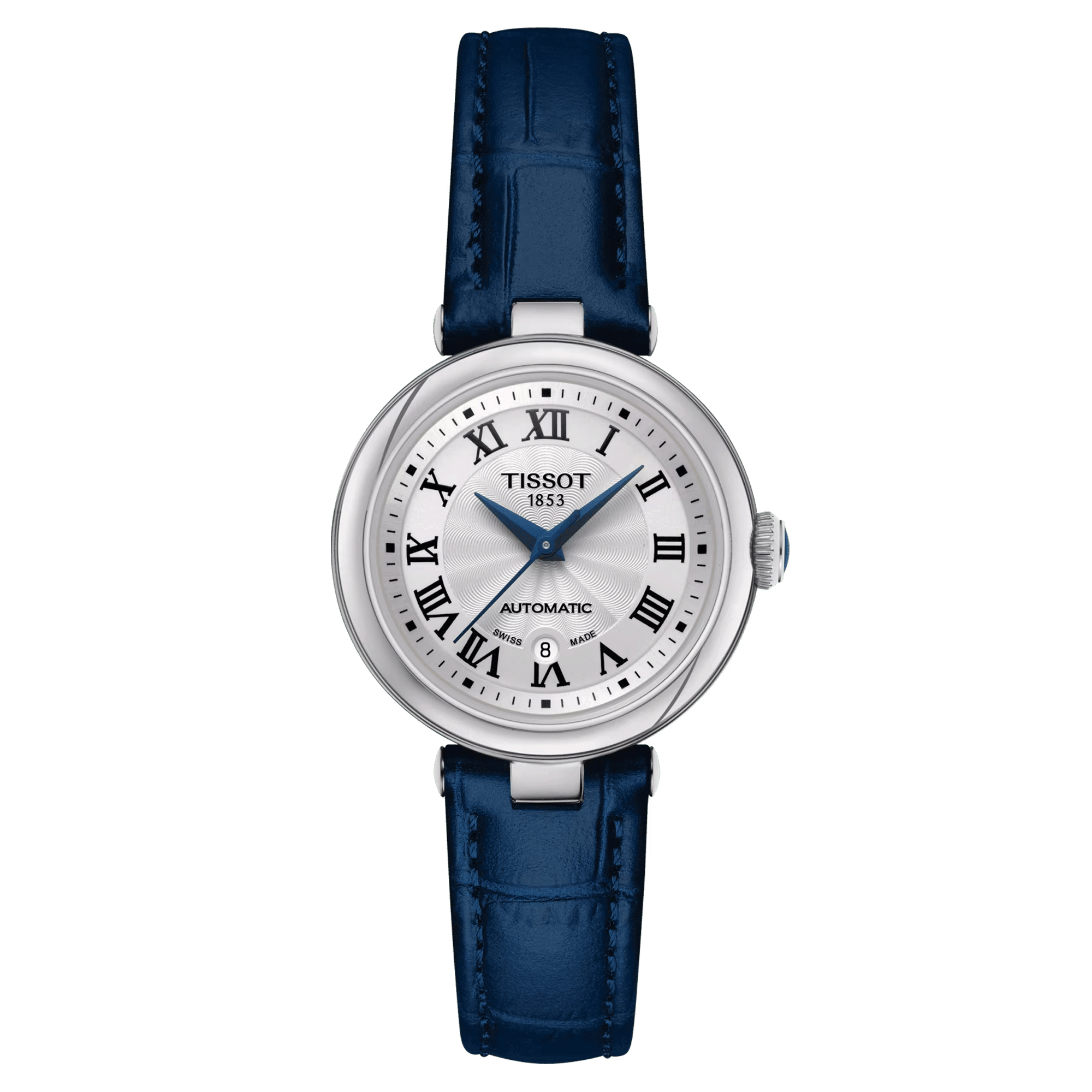 Tissot Bellissima automatic watch white dial blue leather strap 29 mm T126.207.16.013.00