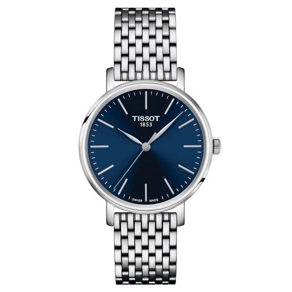 Tissot Everytime quartz watch blue dial steel bracelet 34 mm T143.210.11.041.00