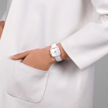 Montre Rado True Square Diamonds quartz cadran nacre blanche bracelet céramique blanc 29,2 mm R27072902