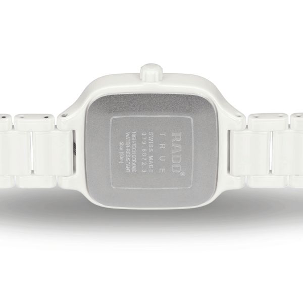 Montre Rado True Square Diamonds quartz cadran nacre blanche bracelet céramique blanc 29,2 mm R27072902