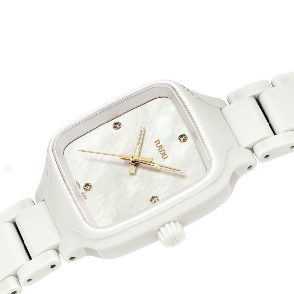 Montre Rado True Square Diamonds quartz cadran nacre blanche bracelet céramique blanc 29,2 mm R27072902