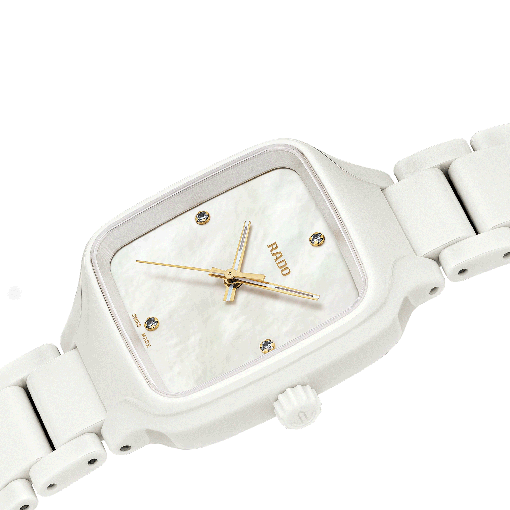 Montre Rado True Square Diamonds quartz cadran nacre blanche bracelet céramique blanc 29,2 mm R27072902