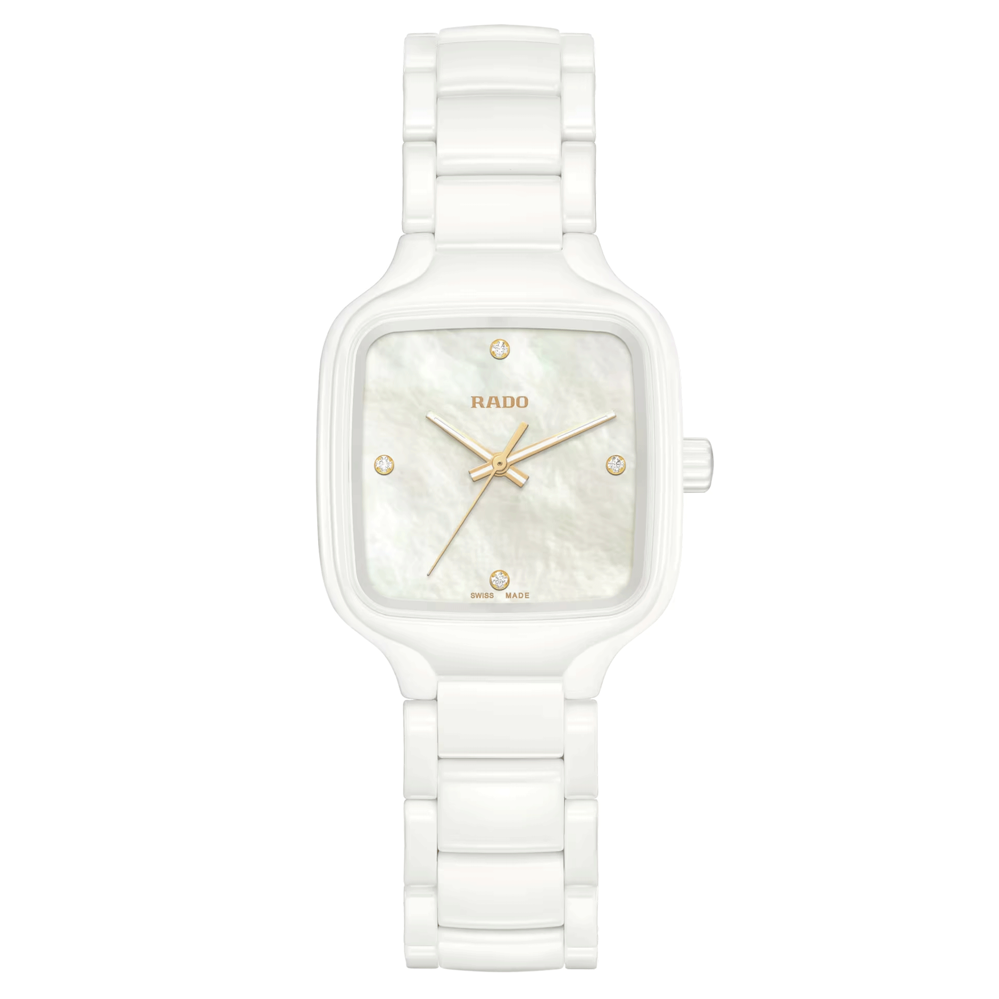 Montre Rado True Square Diamonds quartz cadran nacre blanche bracelet céramique blanc 29,2 mm R27072902