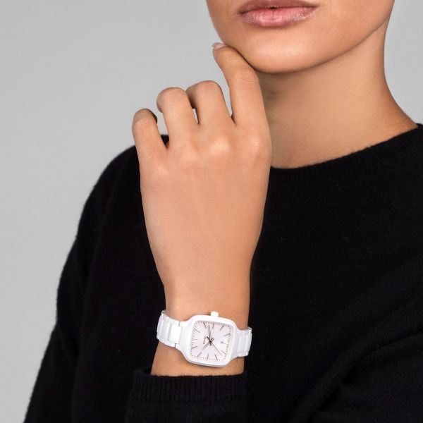 Montre Rado True Square quartz cadran blanc bracelet céramique blanc 29,2 mm R27072012