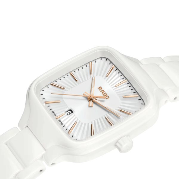 Montre Rado True Square quartz cadran blanc bracelet céramique blanc 29,2 mm R27072012