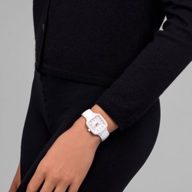 Montre Rado True Square quartz cadran blanc bracelet céramique blanc 29,2 mm R27072012