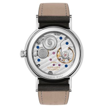 Nomos Ludwig mechanical watch black dial black leather strap 33 mm 227