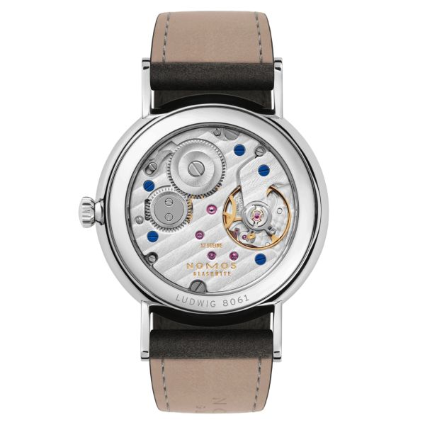 Nomos Ludwig mechanical watch black dial black leather strap 33 mm 227