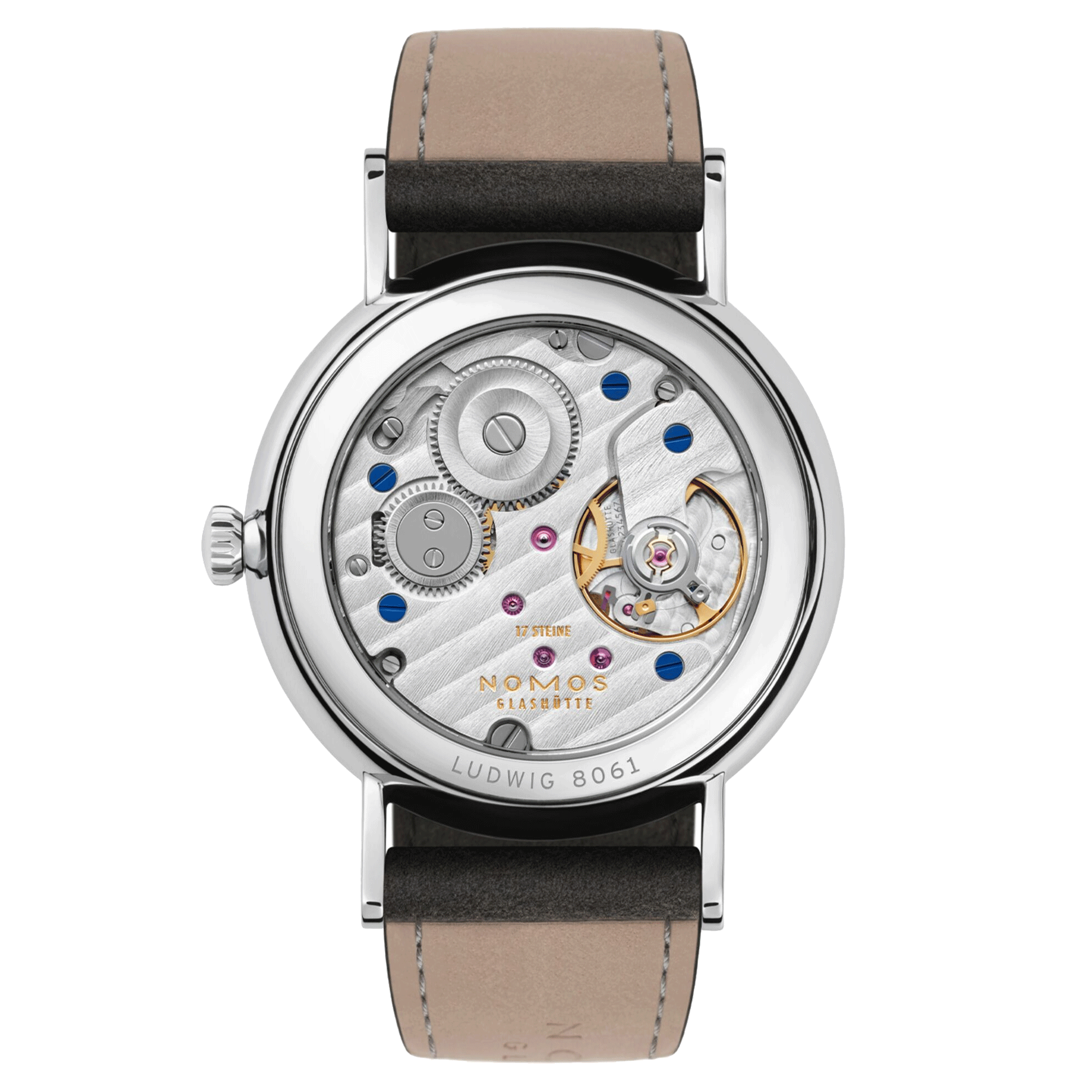 Nomos Ludwig mechanical watch black dial black leather strap 33 mm 227