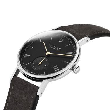 Nomos Ludwig mechanical watch black dial black leather strap 33 mm 227