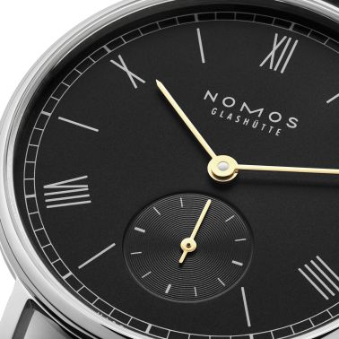 Nomos Ludwig mechanical watch black dial black leather strap 33 mm 227