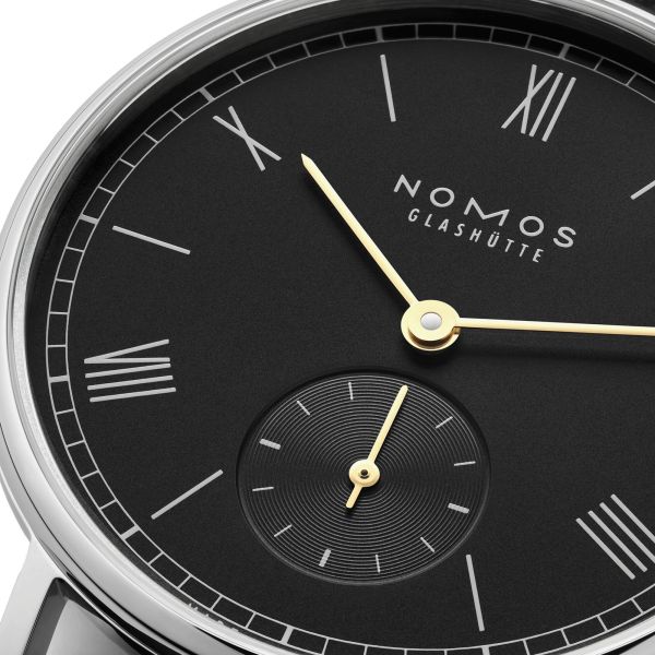 Nomos Ludwig mechanical watch black dial black leather strap 33 mm 227