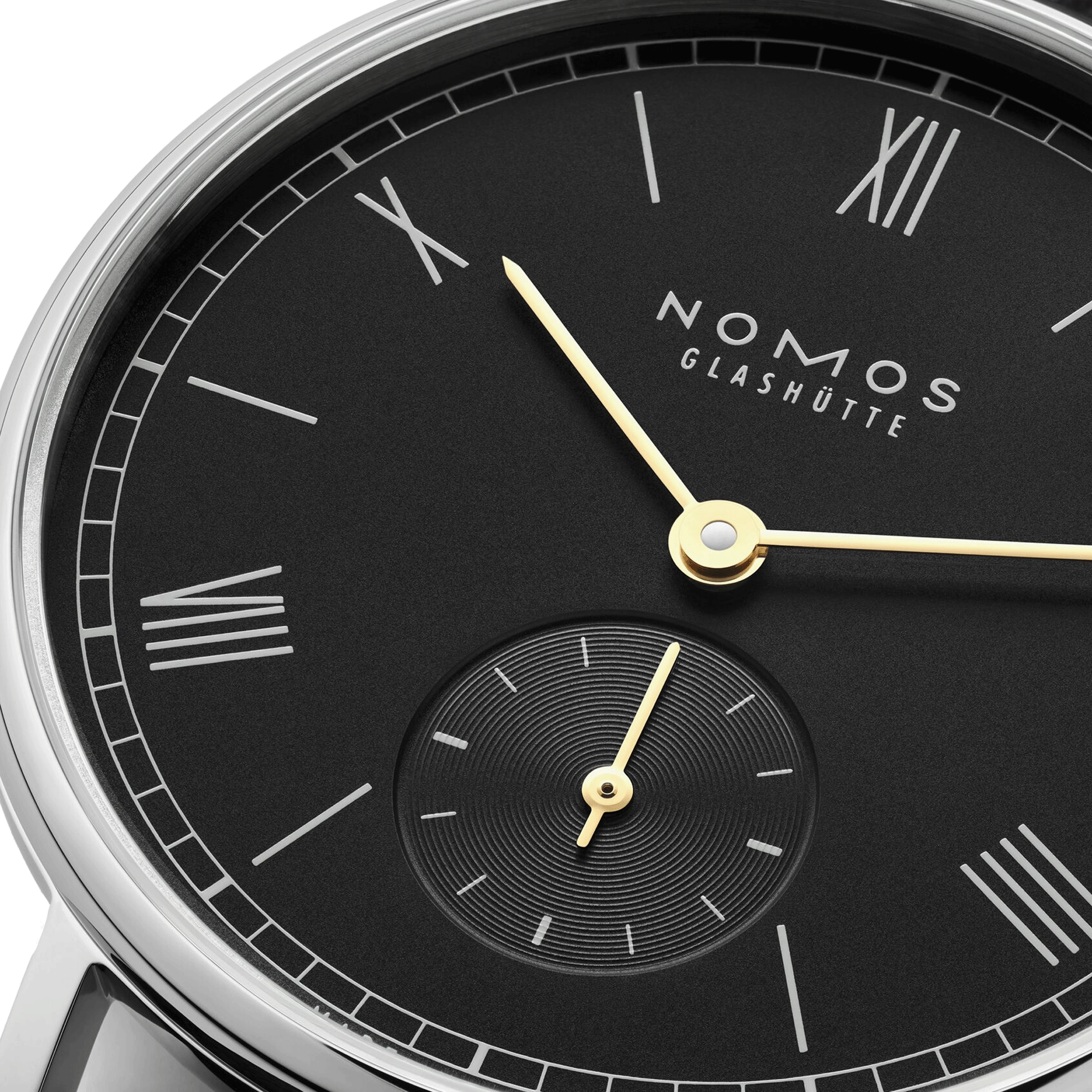 Nomos Ludwig mechanical watch black dial black leather strap 33 mm 227