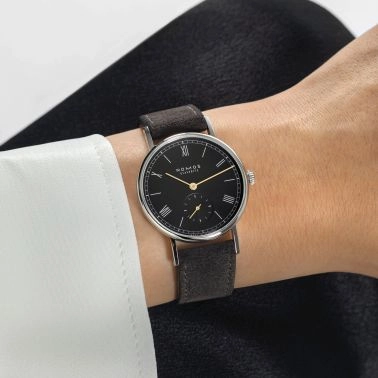 Nomos Ludwig mechanical watch black dial black leather strap 33 mm 227