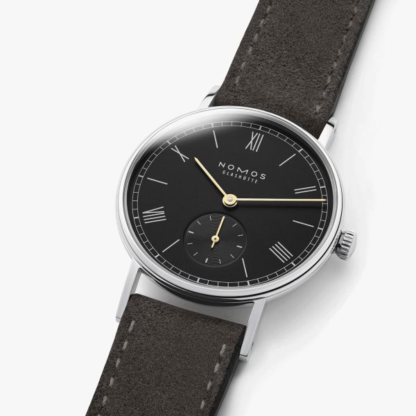 Nomos Ludwig mechanical watch black dial black leather strap 33 mm 227