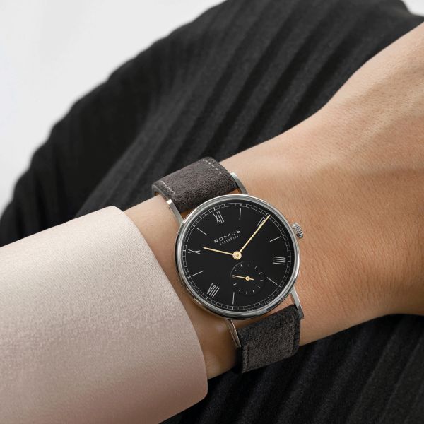 Nomos Ludwig mechanical watch black dial black leather strap 33 mm 227
