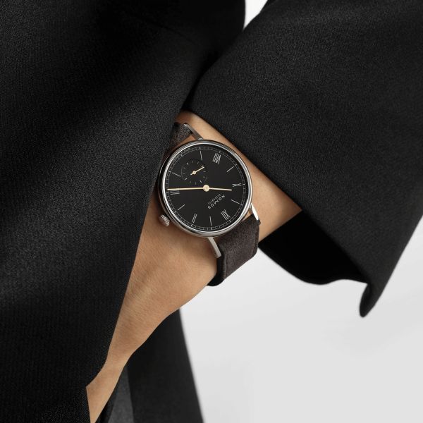 Nomos Ludwig mechanical watch black dial black leather strap 33 mm 227