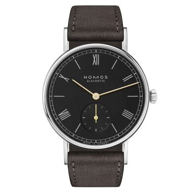 Nomos Ludwig mechanical watch black dial black leather strap 33 mm 227