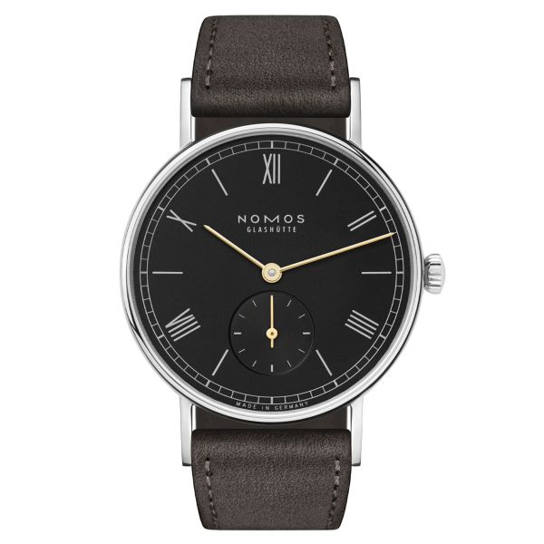 Nomos Ludwig mechanical watch black dial black leather strap 33 mm 227