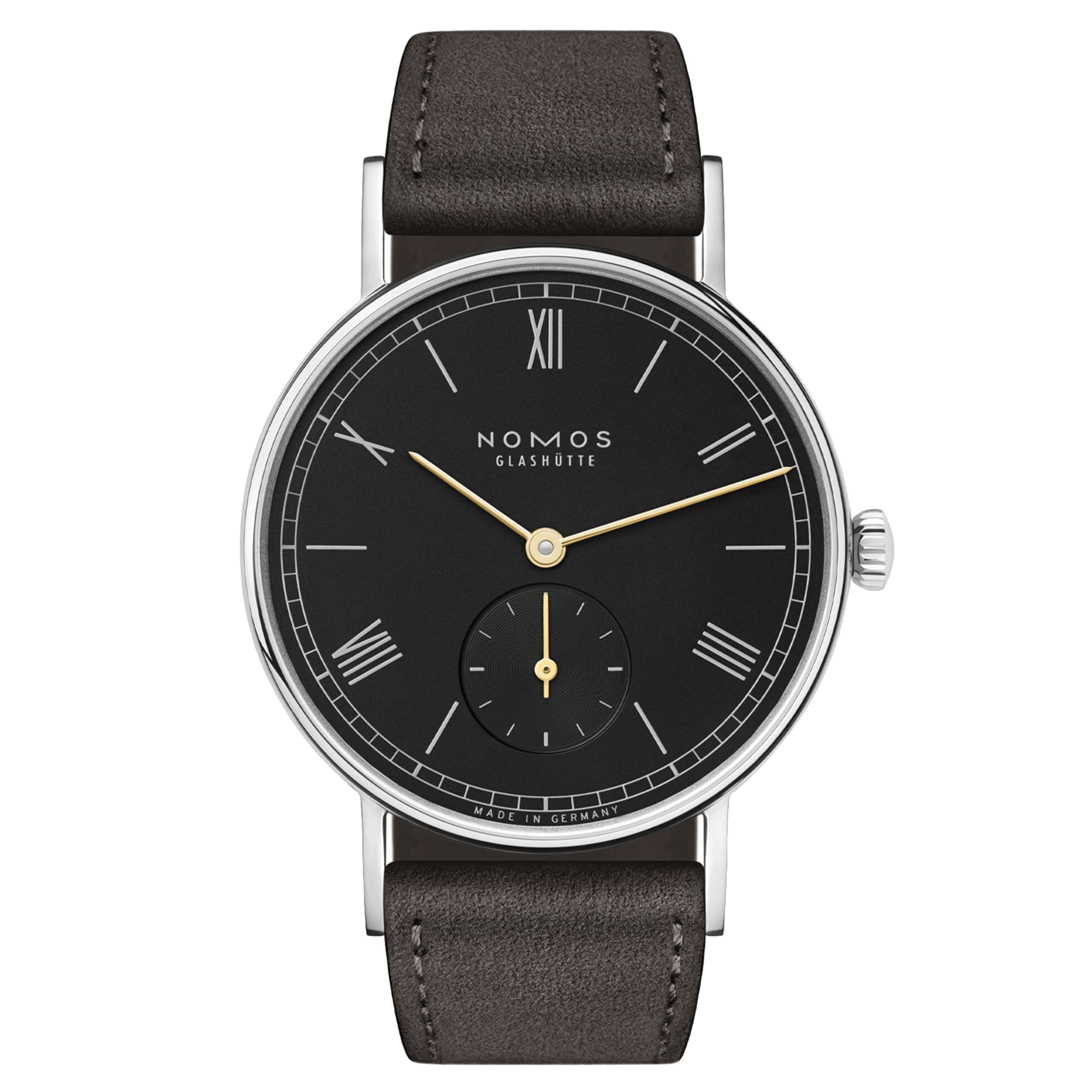 Nomos Ludwig mechanical watch black dial black leather strap 33 mm 227