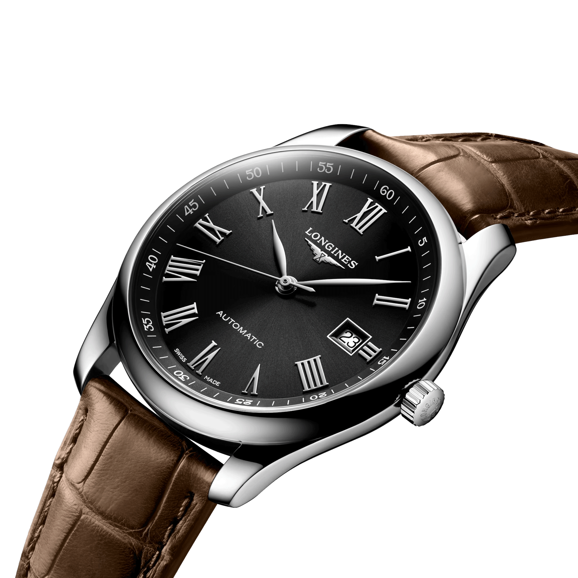 Longines Master Collection automatic watch black dial brown leather strap 40 mm L2.793.4.59.2