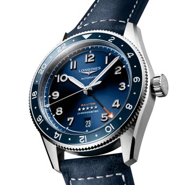 Longines Spirit Zulu Time automatic watch blue bezel blue dial blue leather strap 39 mm L3.802.4.93.2