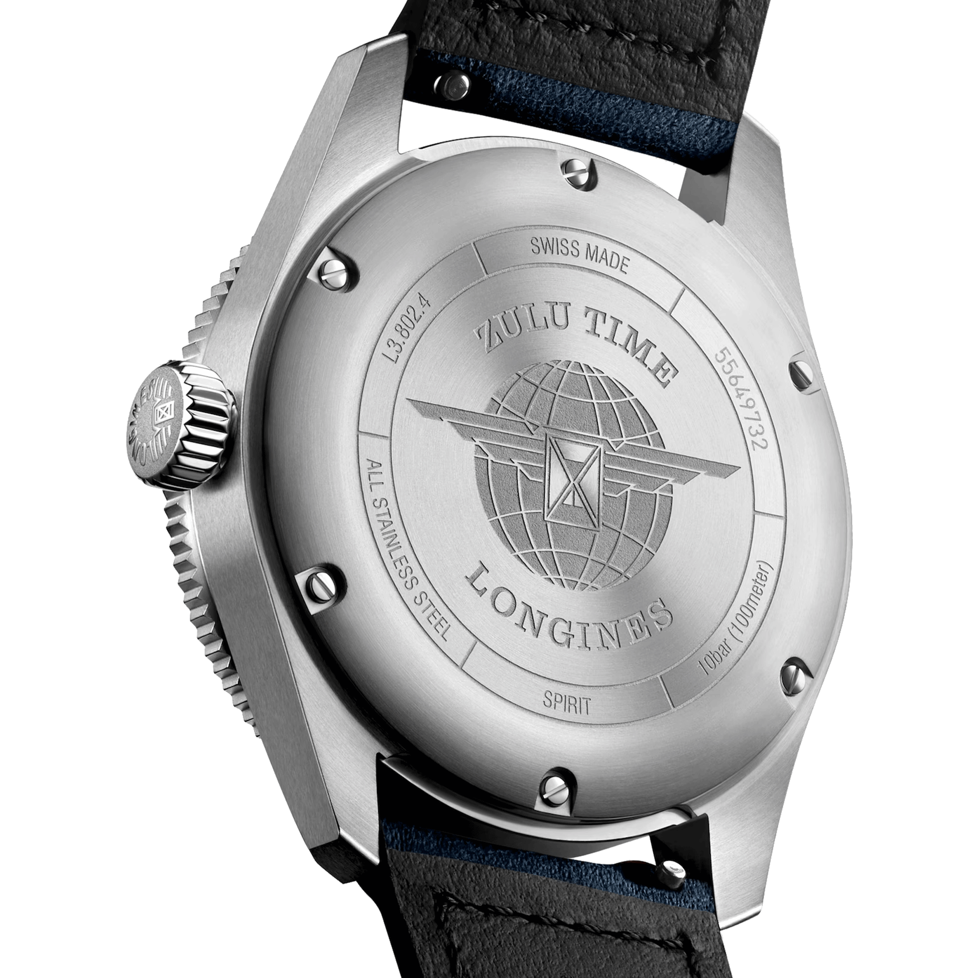 Longines Spirit Zulu Time automatic watch blue bezel blue dial blue leather strap 39 mm L3.802.4.93.2