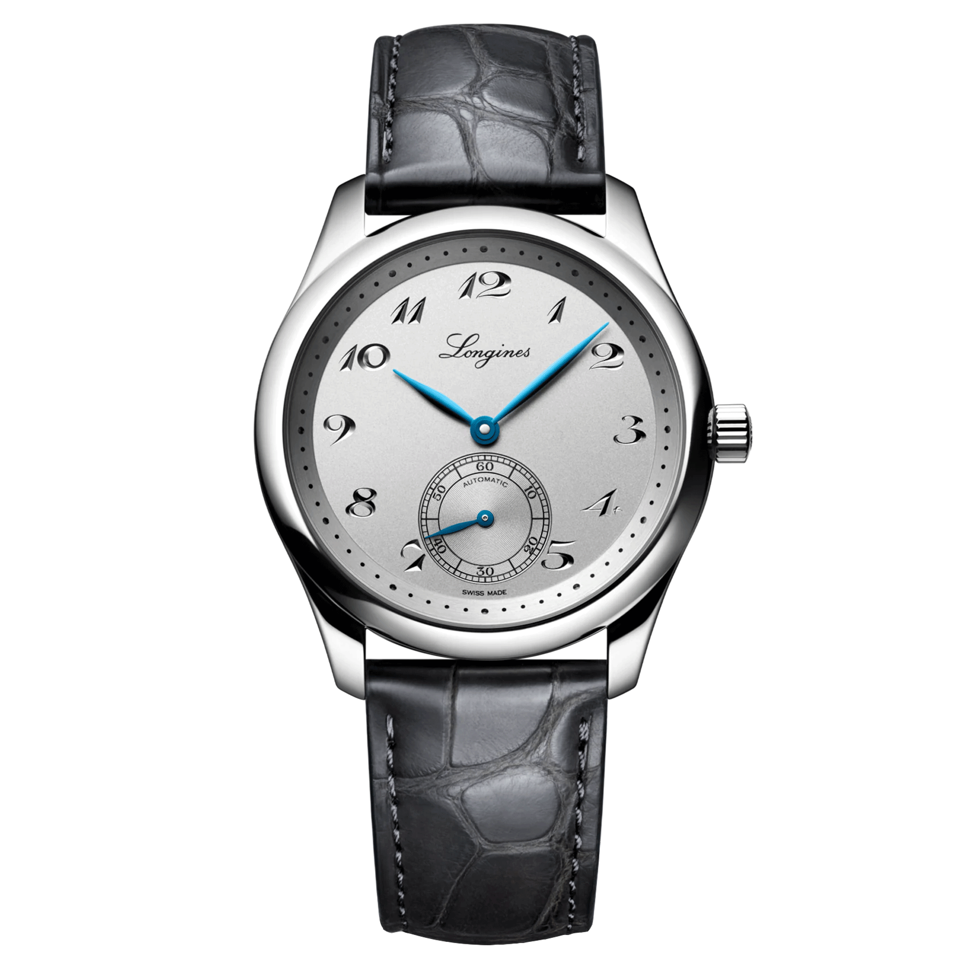 Montre Longines Master Collection automatique cadran argent bracelet cuir gris 38,5 mm L2.843.4.73.2