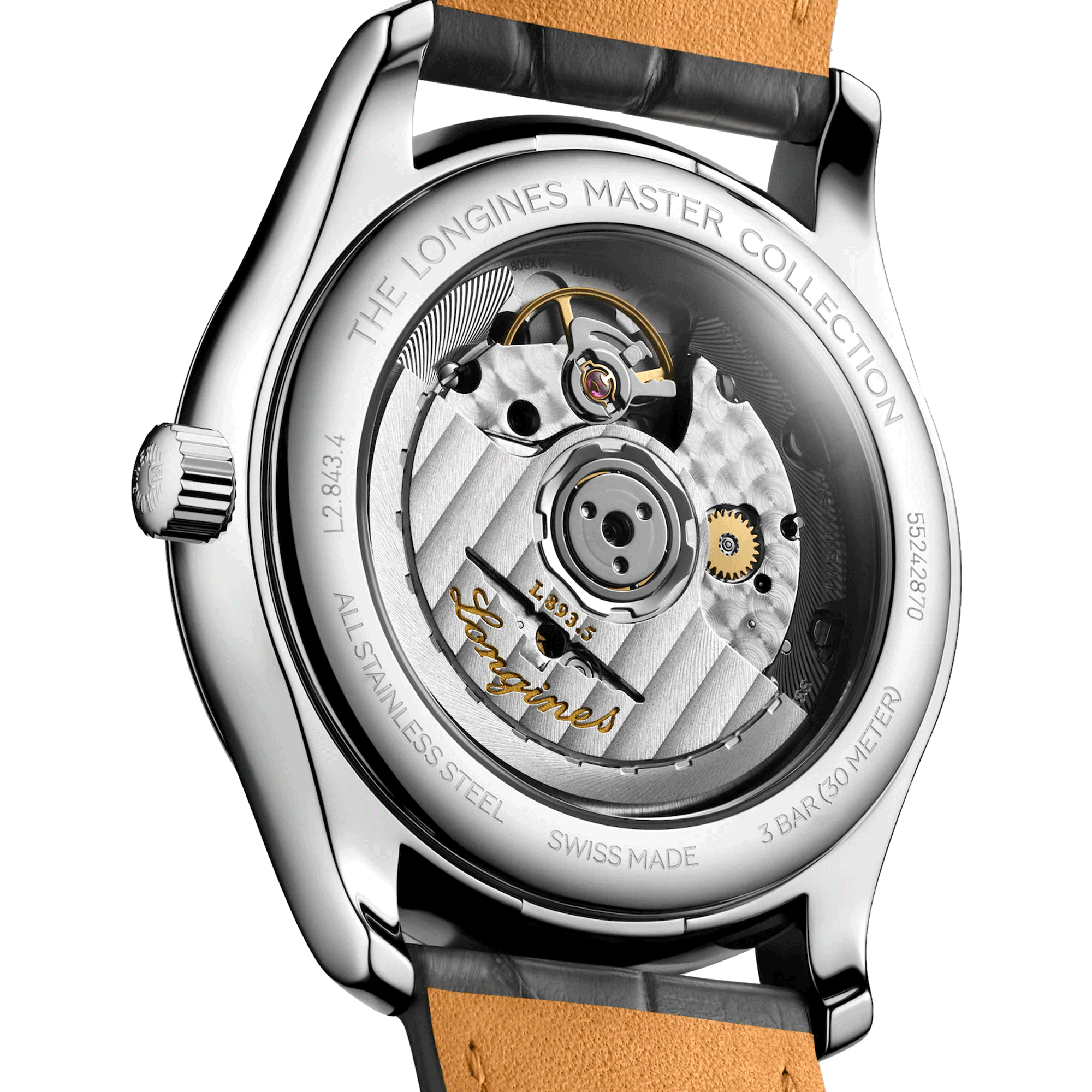 Montre Longines Master Collection automatique cadran argent bracelet cuir gris 38,5 mm L2.843.4.73.2