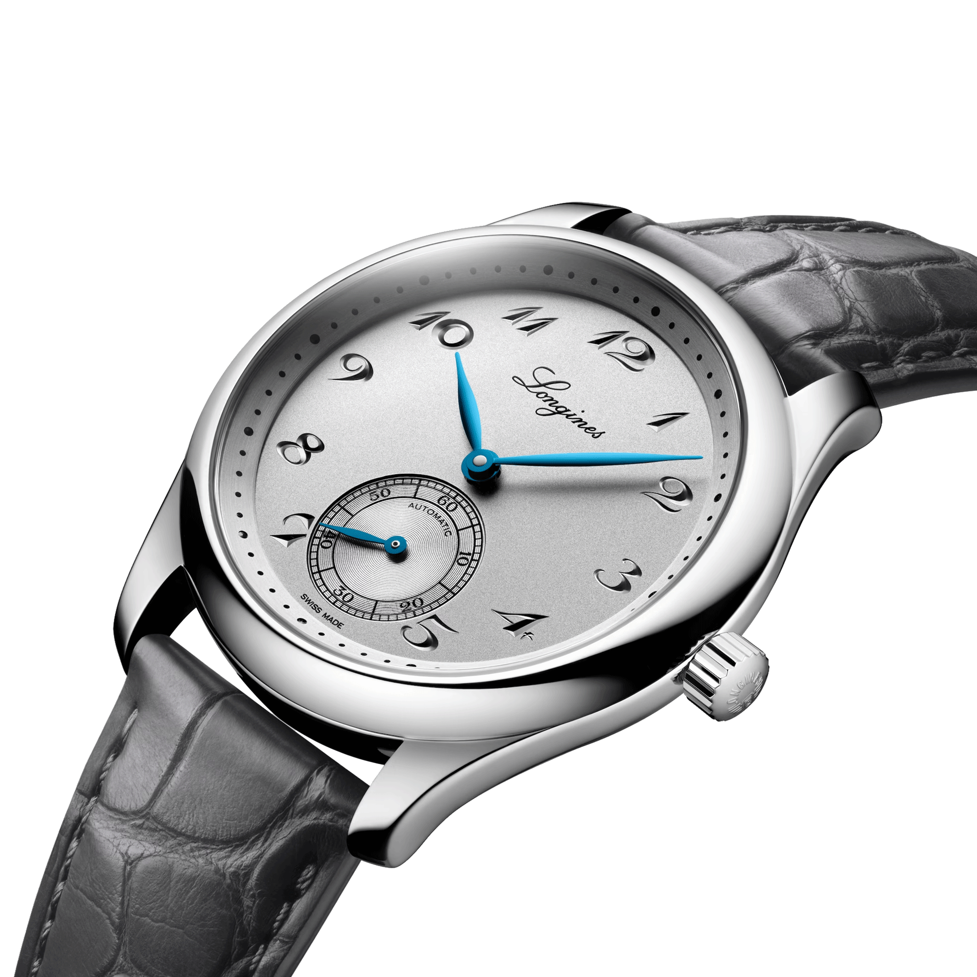 Montre Longines Master Collection automatique cadran argent bracelet cuir gris 38,5 mm L2.843.4.73.2