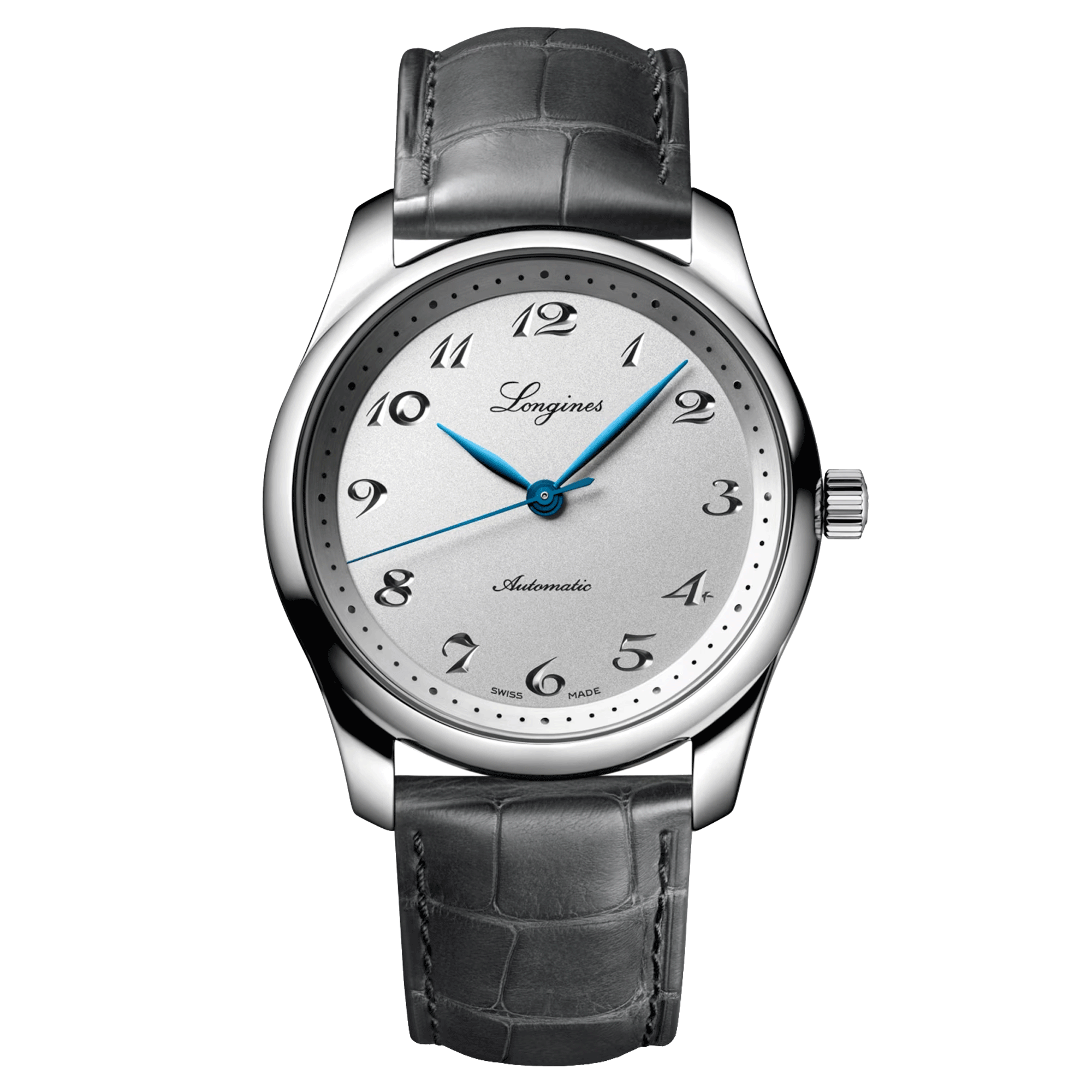 Montre Longines Master Collection 190th anniversary automatique cadran argent bracelet cuir gris 40 mm L2.793.4.73.2