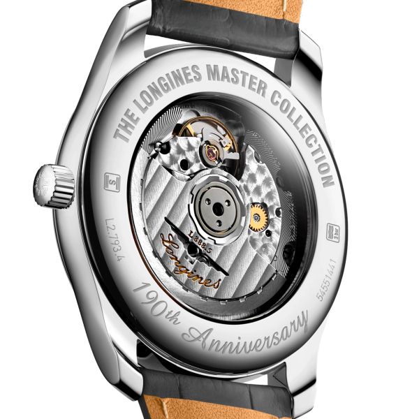 Montre Longines Master Collection 190th anniversary automatique cadran argent bracelet cuir gris 40 mm L2.793.4.73.2