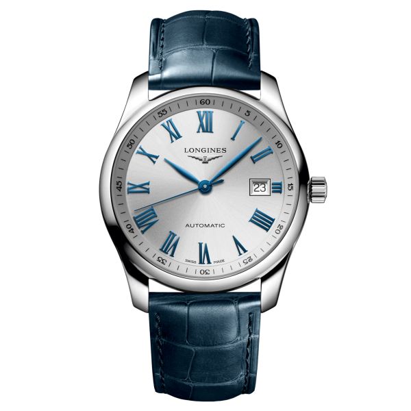 Montre Longines Master Collection automatique cadran argenté bracelet cuir bleu 40 mm L2.793.4.79.2