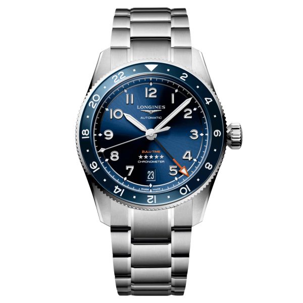 Longines Spirit Zulu Time automatic watch blue dial steel bracelet 39 mm L3.802.4.93.6