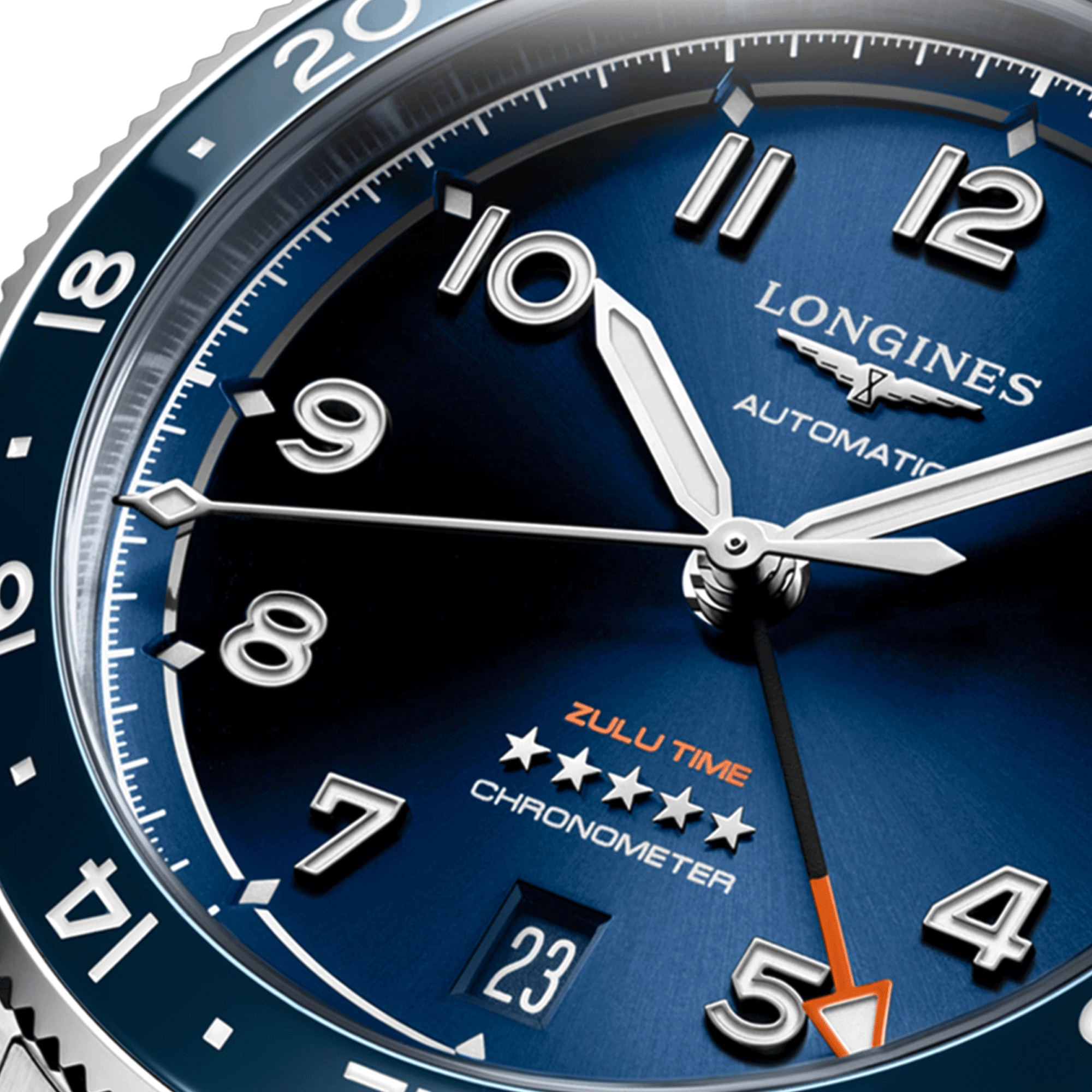 Longines Spirit Zulu Time automatic watch blue dial steel bracelet 39 mm L3.802.4.93.6
