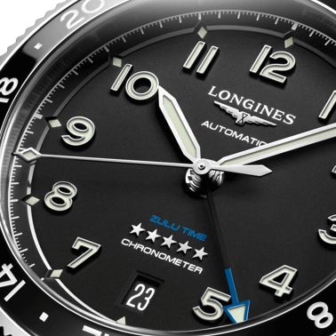 Montre Longines Spirit Zulu Time automatique cadran noir bracelet acier 39 mm L3.802.4.53.6