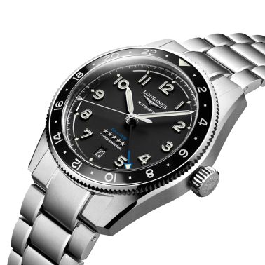 Montre Longines Spirit Zulu Time automatique cadran noir bracelet acier 39 mm L3.802.4.53.6