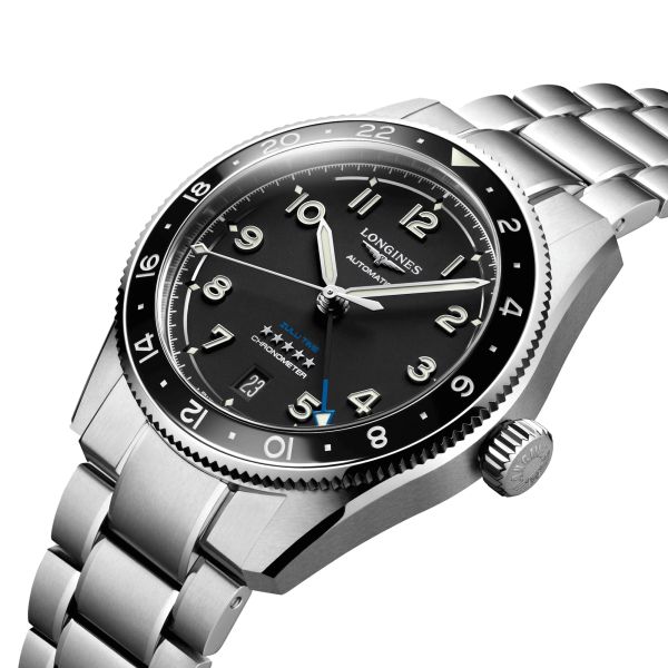 Montre Longines Spirit Zulu Time automatique cadran noir bracelet acier 39 mm L3.802.4.53.6