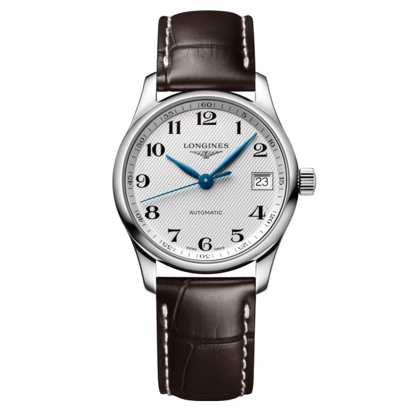 Montre Longines Master Collection automatique cadran argenté bracelet cuir marron 34 mm L2.357.4.78.3