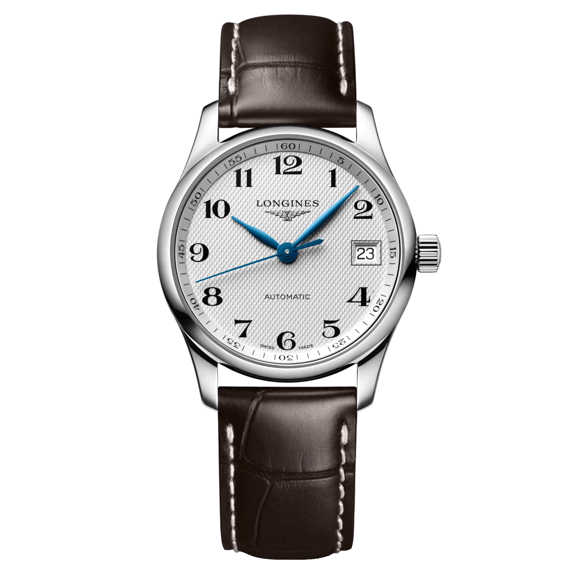 Longines Master Collection automatic watch silver dial brown leather strap 34 mm L2.357.4.78.3