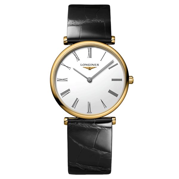 Longines La Grande Classique quartz watch white dial black leather strap 29 mm