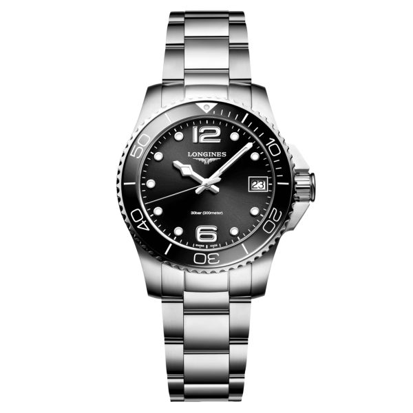 Longines Hydroconquest quartz watch black dial steel bracelet 32 mm L3.370.4.56.6