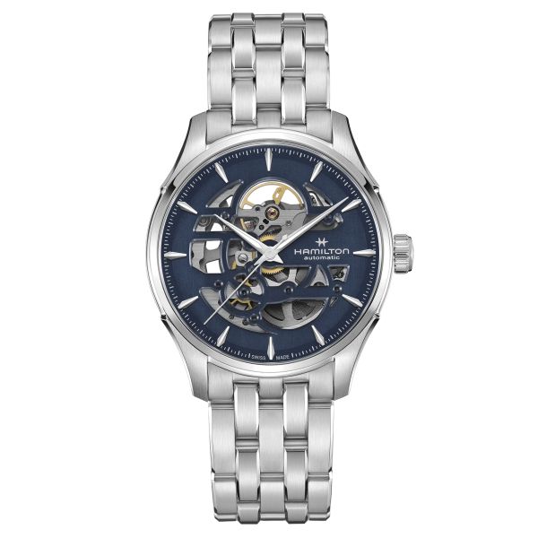 Hamilton Jazzmaster Skeleton automatic watch blue skeleton dial steel bracelet 40 mm