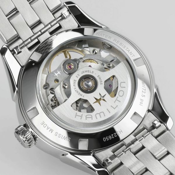 Hamilton Jazzmaster Skeleton automatic watch purple skeleton dial steel bracelet 36 mm