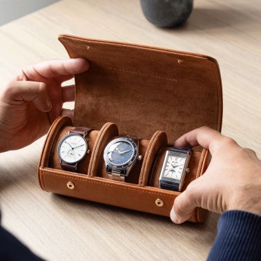 Étui pour 3 montres cognac Lepage