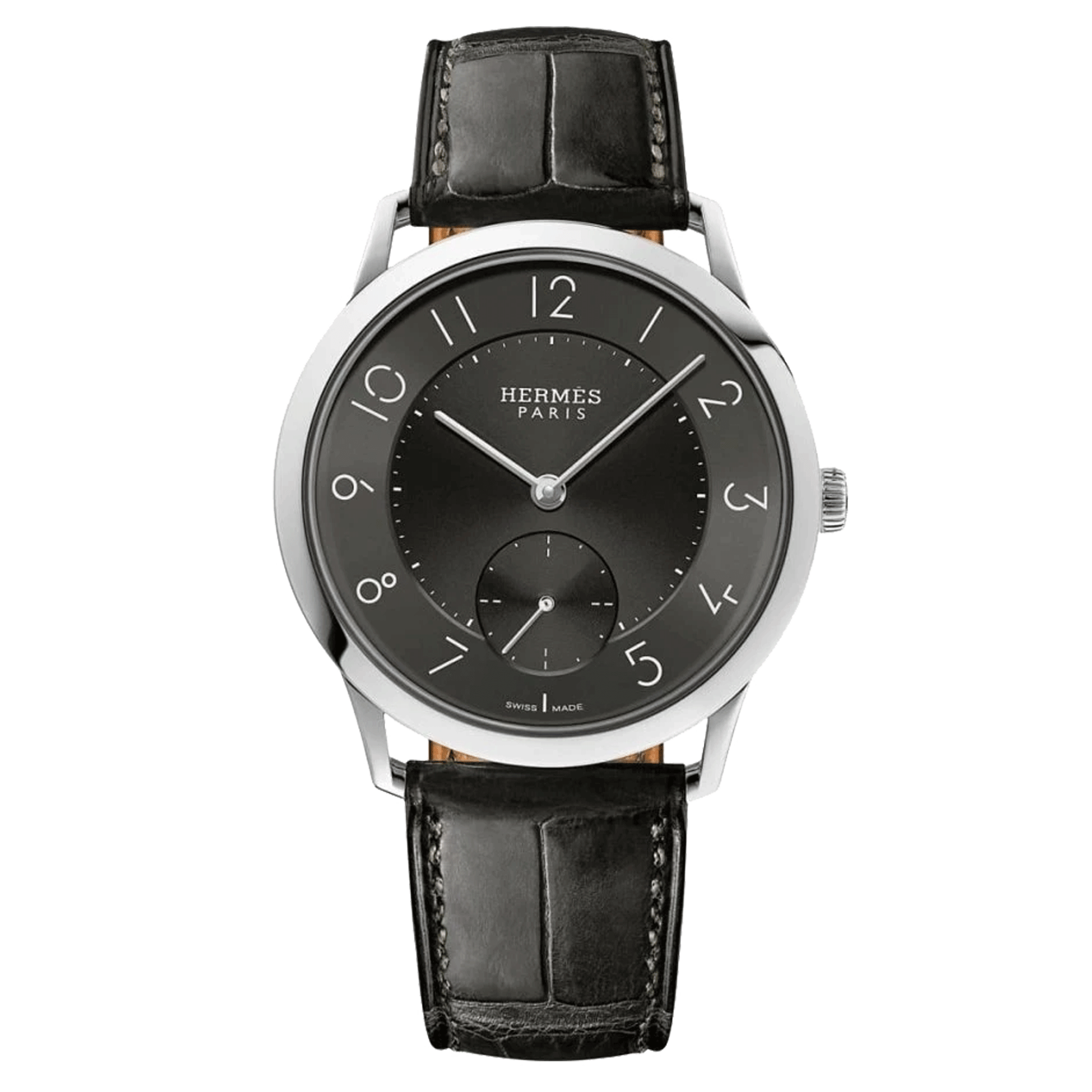 Montre HERMÈS Slim d'Hermès Grand Modèle automatique cadran noir bracelet cuir noir 39,5 mm W043203WW00