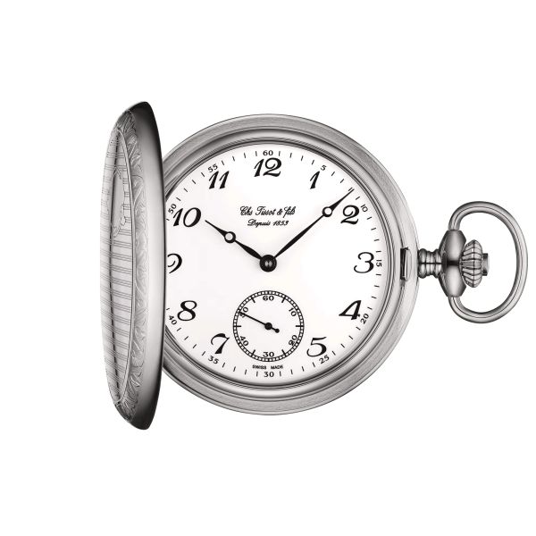 Tissot Savonnette mechanical watch white dial steel chain 49.4 mm T83.6.402.12