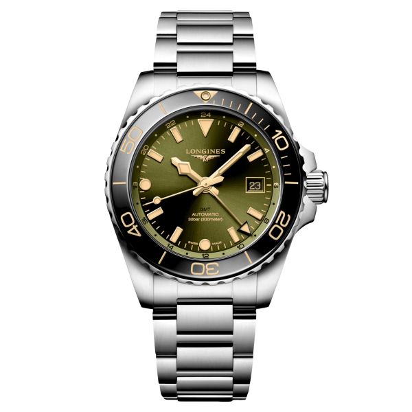 Montre Longines Hydroconquest GMT automatique cadran vert bracelet acier 41 mm L3.790.4.06.6